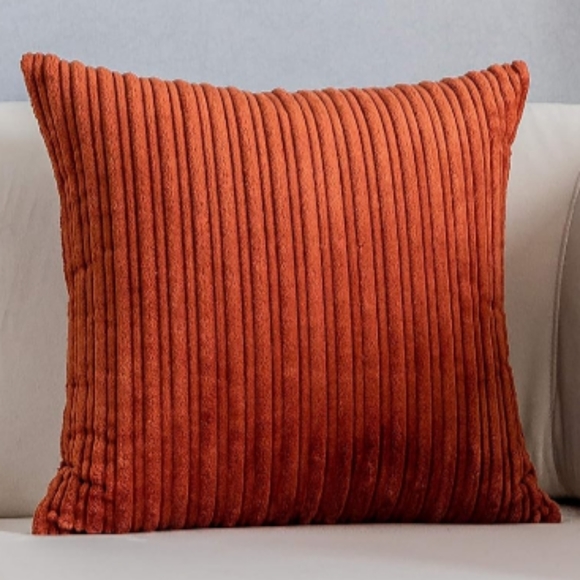 Set 2 Rust Burnt Orange Soft Corduroy Stripe Pillow Covers Pillows New - Picture 4 of 8